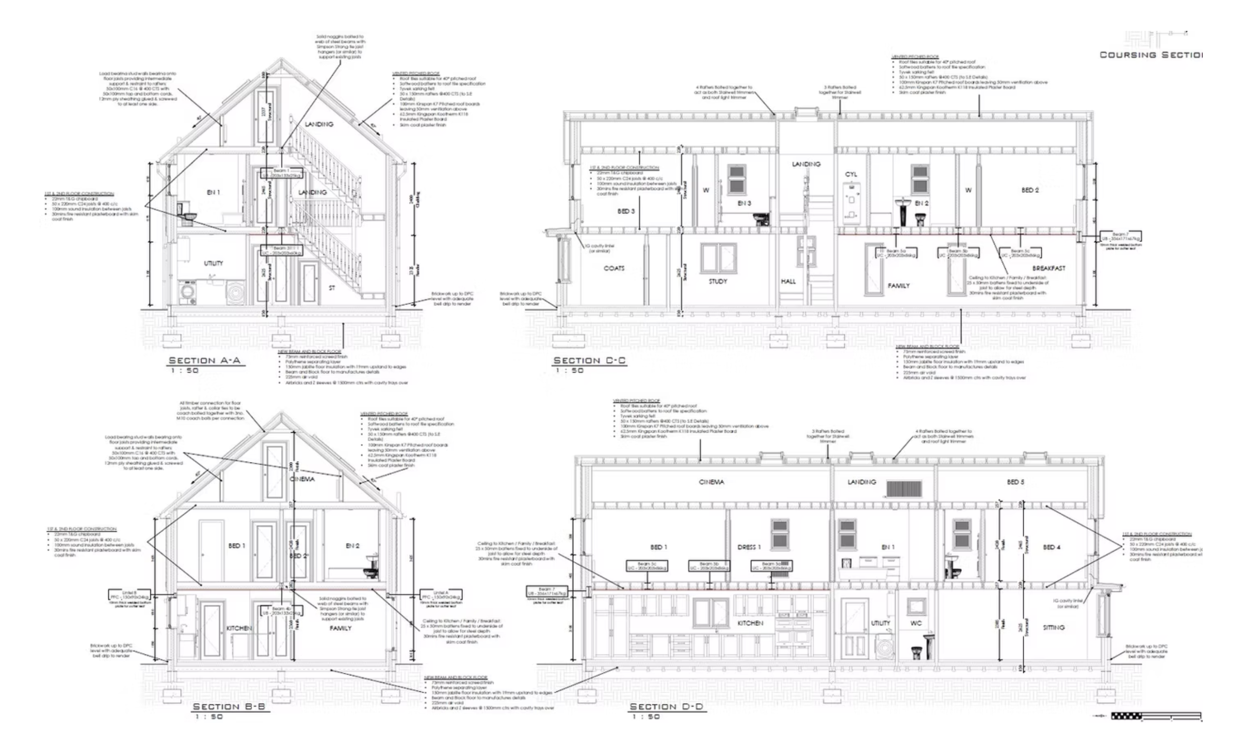 Architectural section drawings showing construction detail